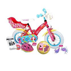 Foto van Volare kinderfiets peppa pig - 12 inch - roze - twee handremmen - inclusief fietshelm en accessoires