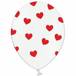Foto van 6x stuks witte ballonnen met hartjes rood - ballonnen