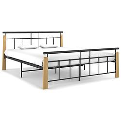 Foto van Vidaxl bedframe metaal en massief eikenhout 160x200 cm