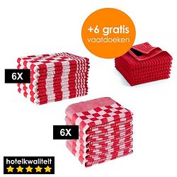 Foto van Zavelo 6x theedoeken en 6x keukendoeken set + 6x gratis vaatdoekjes - 6x theedoeken - 6x keukendoeken - rood