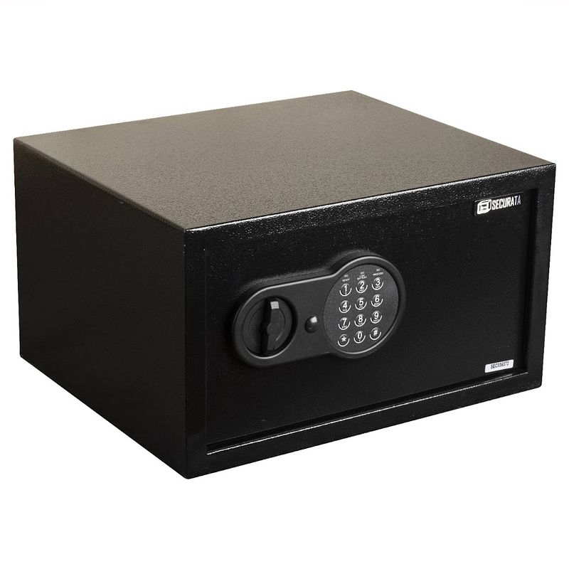 Foto van Securata elektronische laptopkluis zwart - 40.5x22.9x33.5 cm - elektronisch slot met cijfercode - kluis geschikt voor 14