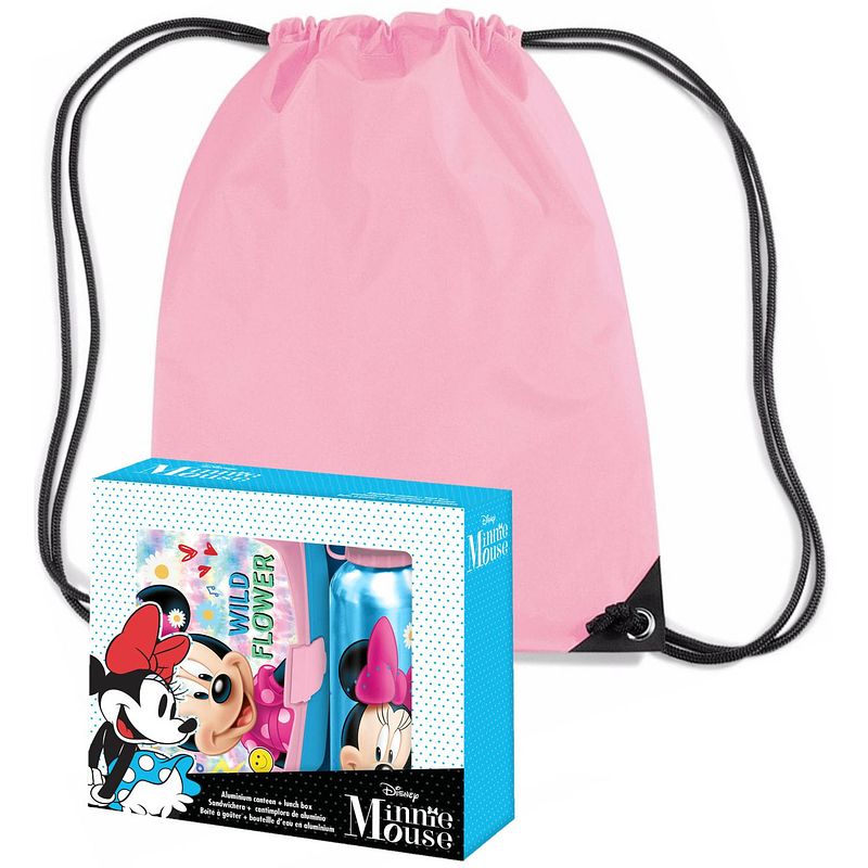 Foto van Disney minnie mouse lunchbox set voor kinderen - 3-delig - blauw/roze - incl. gymtas/schooltas - lunchboxen