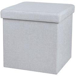 Foto van Urban living poef/hocker - opbergbox zit krukje - lichtgrijs - linnen/mdf - 37 x 37 cm - opvouwbaar - poefs