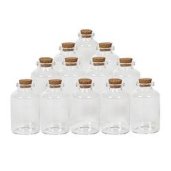 Foto van 12x kleine decoratieve glazen flesjes met kurken dop 30 ml - decoratieve flessen
