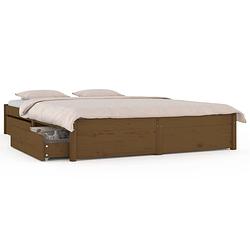 Foto van The living store houten bedframe - praktisch en decoratief - 135 x 190 cm - kleur- honingbruin