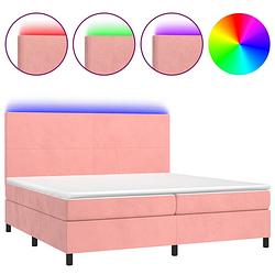 Foto van The living store bed - fluweel roze - boxspring 203x200x118/128 - verstelbaar hoofdbord - pocketvering matras -