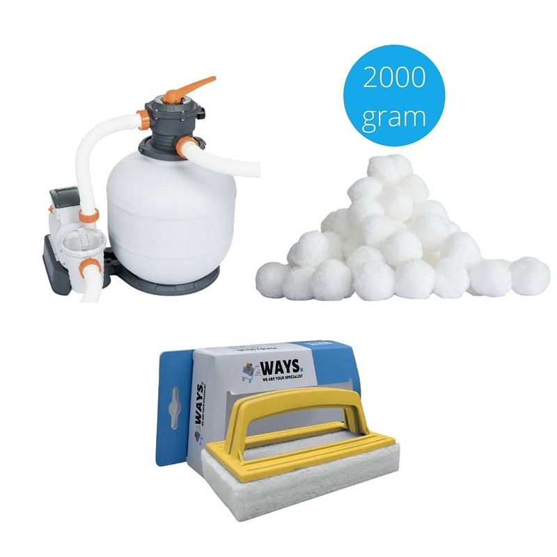 Foto van Bestway - zandfilterpomp 8327 l/u & filterbollen 2000 gram & ways scrubborstel