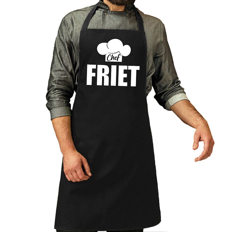 Foto van Schort chef friet zwart voor heren - feestschorten