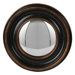 Foto van Haes deco - bolle ronde spiegel - bruin - ø 23x3 cm - polyresin / glas - wandspiegel, spiegel rond, convex glas