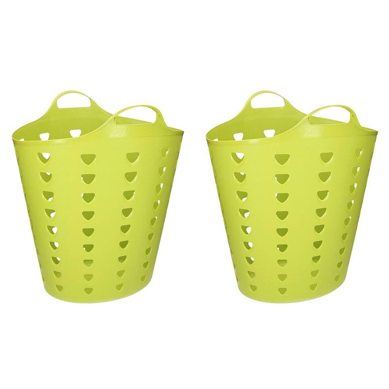 Foto van Set van 2x stuks groene wasmand flexibel 60 liter - formaat 47 cm hoog