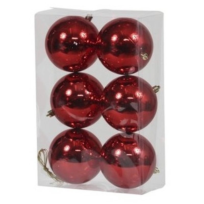 Foto van 6x kunststof kerstballen glanzend rood 10 cm kerstboom versiering/decoratie - kerstbal