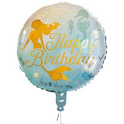 Foto van Boland folieballon happy birthday zeemeermin 45 cm blauw