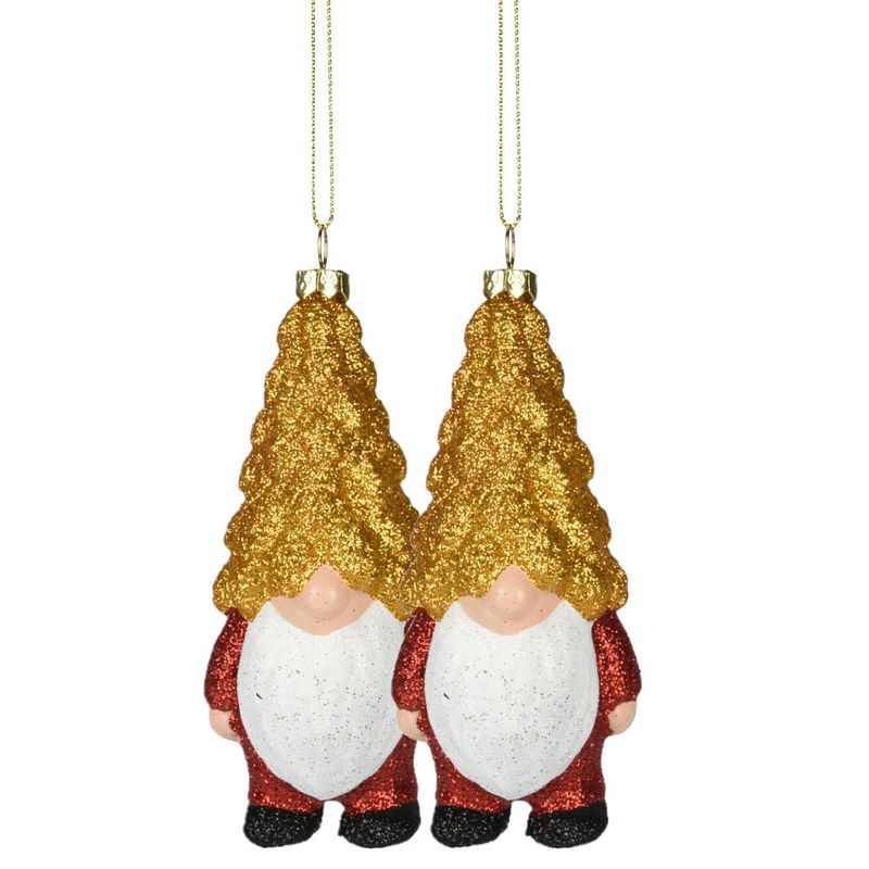 Foto van Christmas decoration kersthanger gnome/kabouter - 2x - kunststof - 12,5 cm - kersthangers