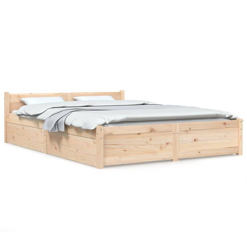 Foto van The living store bed grenenhout - opbergfunctie - stevige lattenbodem - comfortabel hoofdeinde - 205.5 x 145.5 x 51 cm