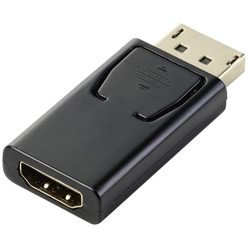 Foto van Renkforce rf-5506962 displayport / hdmi adapter [1x displayport stekker - 1x hdmi-bus] zwart vergulde steekcontacten