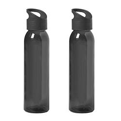 Foto van 2x stuks glazen waterfles/drinkfles zwart transparant met schroefdop met handvat 470 ml - drinkflessen