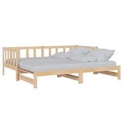 Foto van The living store houten slaapbank - logeerbed en bank - massief grenenhout - uitschuifbaar bed - 203.5 x 183 x 66 cm -