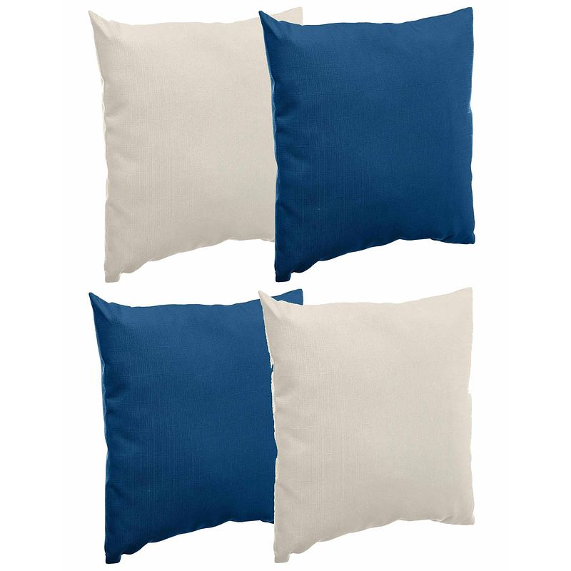 Foto van Bank/sier/tuin kussens voor binnen/buiten set 4x stuks beige/indigo blauw 40 x 40 cm - sierkussens