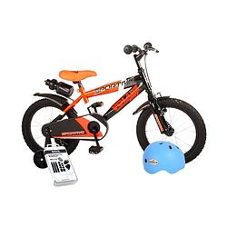 Foto van Volare kinderfiets sportivo - 16 inch - oranje/zwart - inclusief fietshelm & accessoires