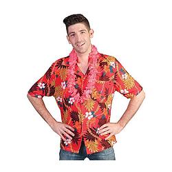 Foto van Rode hawaii verkleed blouse met tropische print - hawaii verkleedkleding shirts 52-54 (l/xl)