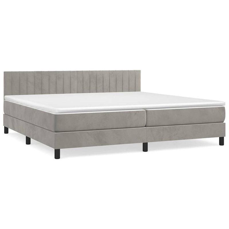 Foto van The living store boxspringbed - comfort - bed - 203 x 200 x 78/88 cm - lichtgrijs - fluweel - pocketvering