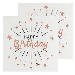 Foto van Verjaardag feest servetten happy birthday - 20x - rose goud - 33 x 33 cm - feestservetten