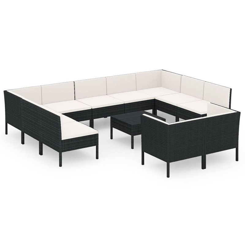 Foto van Vidaxl 12-delige loungeset met kussens poly rattan zwart