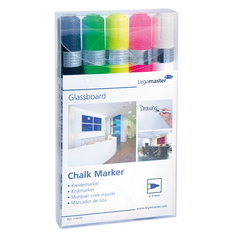 Foto van Krijtmarkers voor glassboards - set van 5 - assorti