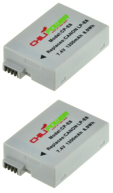 Foto van Chilipower lp-e8 accu voor canon - 1300mah - 2-pack