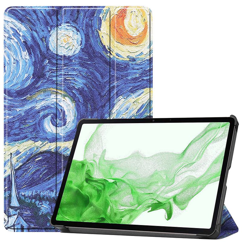 Foto van Basey samsung galaxy tab s8 plus hoesje kunstleer hoes case cover - sterrenhemel