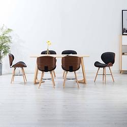 Foto van The living store eetkamerstoelen - set van 6 - duurzame stof - comfortabel - gebogen houten frame - donkergrijs -