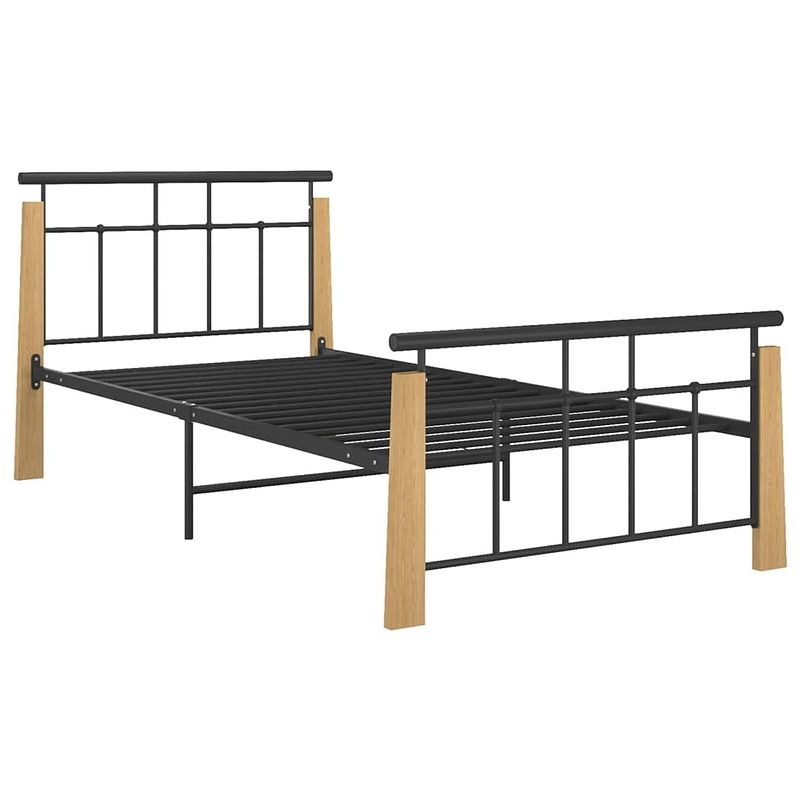 Foto van The living store bedframe the living store metaal - eikenhout - 206 x 113 x 86 cm - zwart - geschikt voor 100 x 200 cm