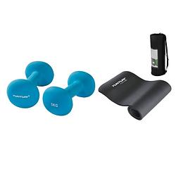 Foto van Tunturi - fitness set - dumbbells 2 x 5,0 kg - fitnessmat 180 cm x 60 cm x 1,5 cm