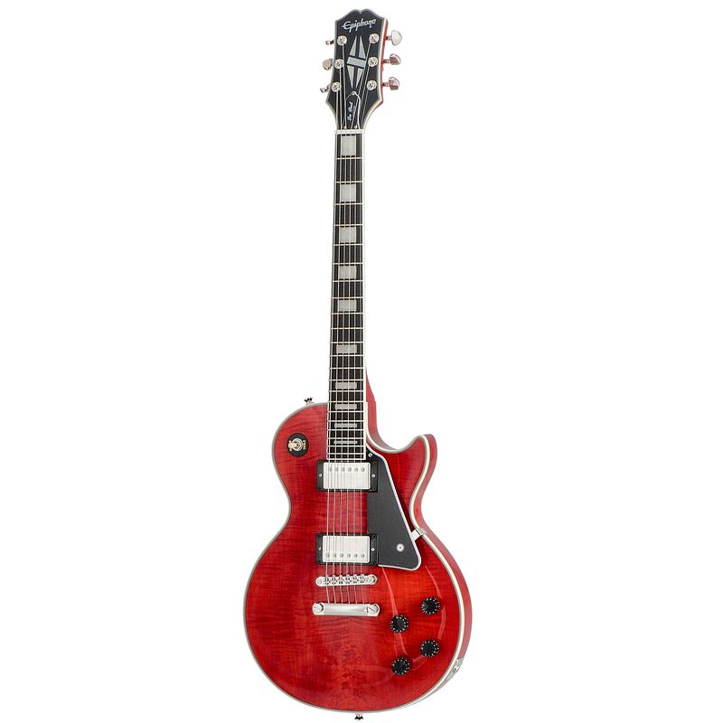 Foto van Epiphone les paul custom figured transparent red elektrische gitaar met premium gigbag