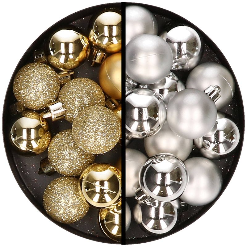 Foto van 36x stuks kunststof kerstballen goud en zilver 3 en 4 cm - kerstbal