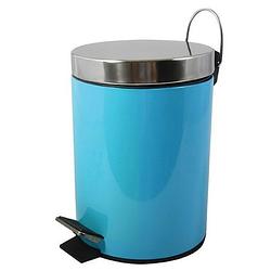 Foto van Msv prullenbak/pedaalemmer - metaal - turquoise blauw - 3 liter - 17 x 25 cm - badkamer/toilet - pedaalemmers