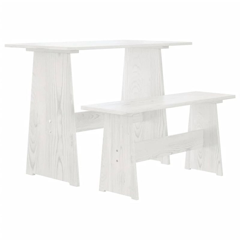 Foto van The living store houten eettafel - grenenhout - wit - 100 x 60 x 73 cm - met bankje