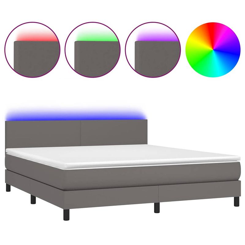 Foto van The living store boxspring - grijs kunstleren bed 180x200 cm - led en pocketvering