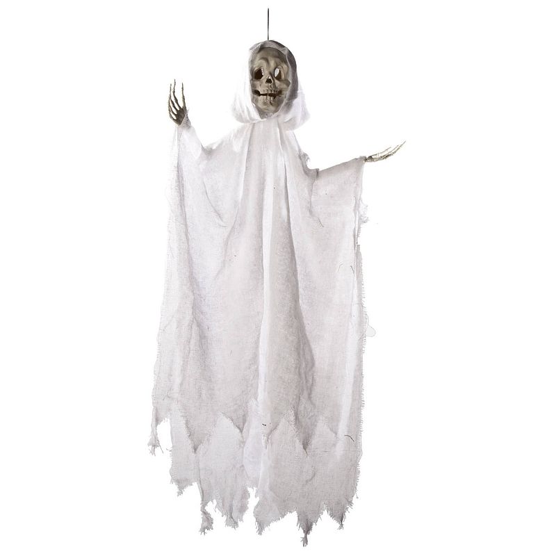 Foto van Halloween - horror hangdecoratie spook/geest/skelet pop wit met licht 91 cm - halloween poppen