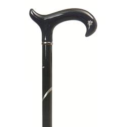 Foto van Classic canes bijzondere wandelstok - zwart - hardhout - kristallen - derby handvat - lengte 90 cm