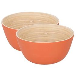 Foto van 2x stuks bamboe snack schaaltje oranje 10 cm - snack en tapasschalen