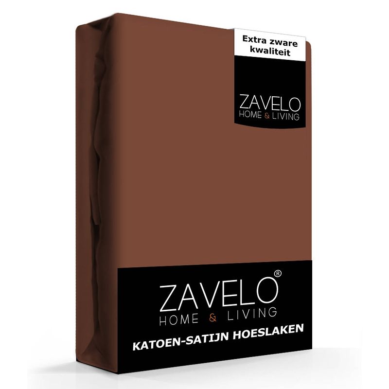 Foto van Zavelo katoen - hoeslaken katoen satijn roest bruin - zijdezacht - extra hoog-lits-jumeaux (160x200 cm)