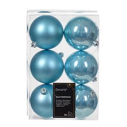 Foto van Decoris kerstballen - 12x - ijsblauw - 8 cm -kunststof - kerstbal