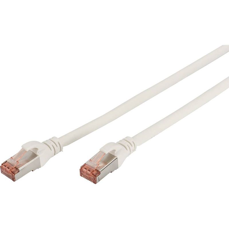 Foto van Digitus dk-1644-005/wh rj45 netwerkkabel, patchkabel cat 6 s/ftp 0.50 m wit vlambestendig, folie afscherming, afscherming gevlochten, afgeschermd,