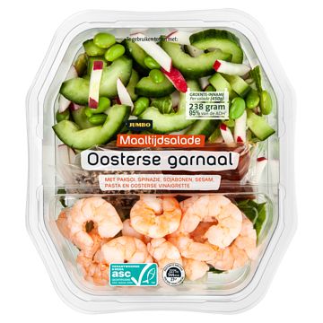 Foto van 1 voor € 4,00 | jumbo maaltijdsalade oosterse garnaal 450g aanbieding bij jumbo