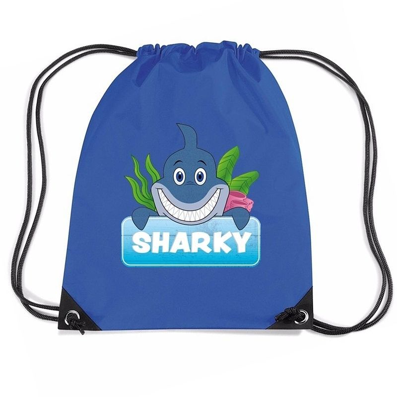 Foto van Sharky de haai rugtas / gymtas blauw voor kinderen - gymtasje - zwemtasje