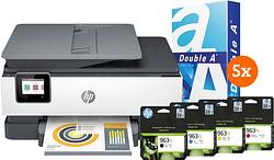 Foto van Hp officejet pro 8022e + 1 set extra inkt + 2.500 vellen a4 papier