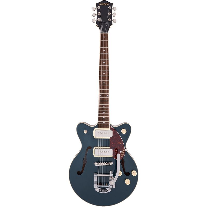 Foto van Gretsch g2655t p90 streamliner centerblock junior dc two-tone midnight sapphire vintage mahogany stain