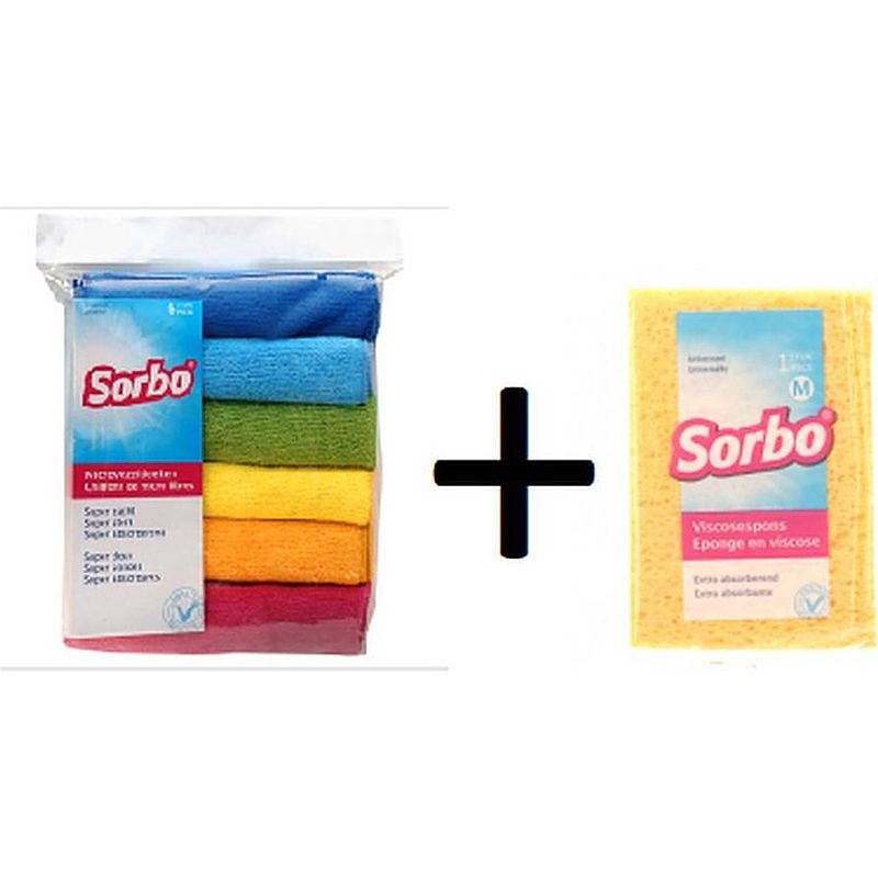 Foto van Sorbo microvezeldoek 6 stuks assorti + sorbo spons viscose medium