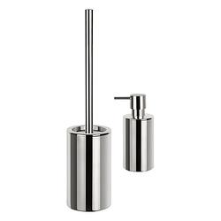 Foto van Spirella badkamer accessoires set - wc-borstel/zeeppompje - porselein - zilver - badkameraccessoireset